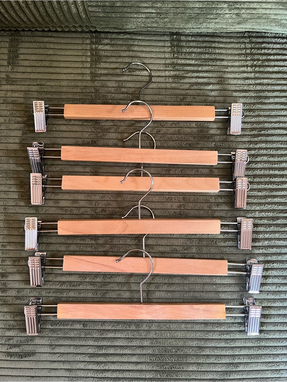 Classic Wooden Skirt & Pant Hangers with Metal Clips - Natural Wood - set of 6